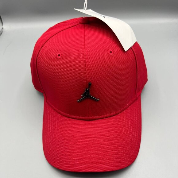 Air Jordan Hat Men Red Metal Logo Jumpman‎ Strap Back Cap New
